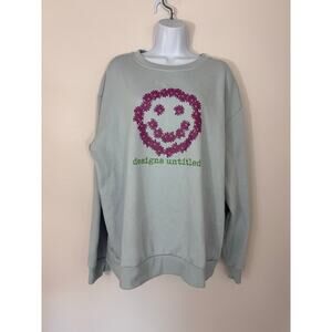 Designs Untitled Blue Floral Smiley Crewneck Sweatshirt XXL